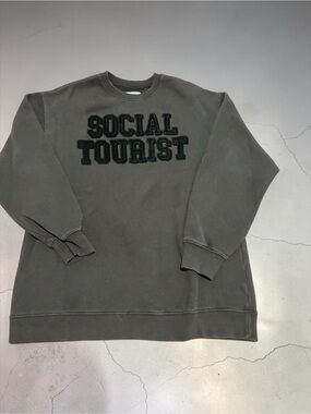 Men's Crewneck Sweatshirt - Charcoal with 'SOCIAL TOURIST' Appliqué